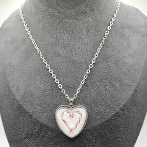 Handmade Necklace Silver Heart Candy Cane Christmas Pendant 21" Stainless Steel